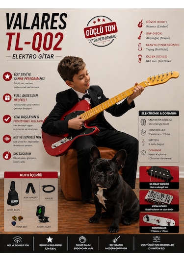 Valares Tl-q02 Elektro Gitar Kırmızı Ve Seti