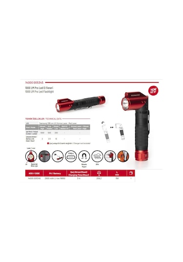 İzeltaş Pro Led Şarjlı El Feneri 1000 Lm 14000005345