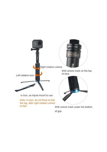 Gopro, Insta360, Djı Ve Diğer Aksiyon Kameraları İçin Taşınabilir Katlanabilir Tripod Tutucu Selfie Monopod Çubuğu, Uzunluk: 23.5-81cm Diğer