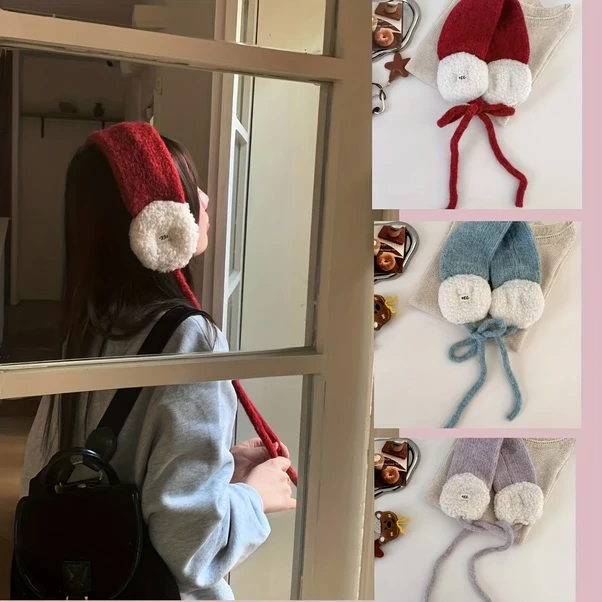 Elmpaly Mor Renk Bloklu Kadın Kışlık Polar Kulaklık Ayarlanabilir Kayak Kulak Koruyucu