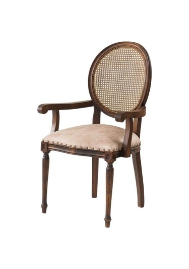 Madalyon Kolçaklı Hazeranlı Ahşap Klasik Sandalye Ceviz