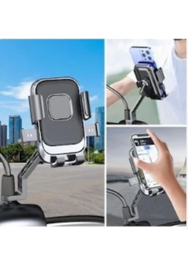Motorsiklet - Bisiklet Telefon Tutucu Ayna Bağlantılı