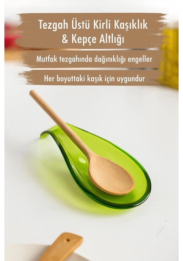 Akrilik Yeşil Tezgah Üstü Kirli Kaşıklık & Kepçe Altlığı Çok Renkli