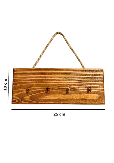 Ahşap Duvar Askılığı Halatlı Rustik Dekoratif Anahtar Askılığı 4 Kancalı / 3 Renk Brothers Craft Kestane