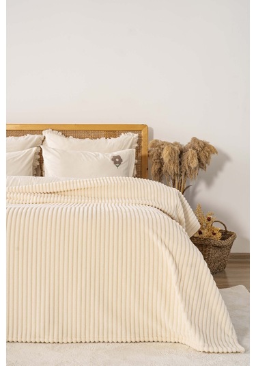 Şampanya Gloria Wellsoft Çift Kişilik Battaniye Krem