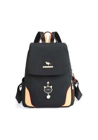 Lichen Kadın Moda Yönlü Naylon Sırt Çantaları Su Geçirmez Büyük Siyah