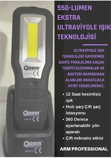 Arm 550 Lümen Profesyonel Led Lamba + Ultraviyoyeli