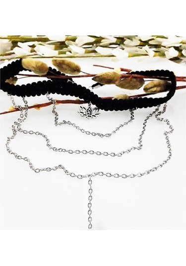 Lotus Çiçeği & Zincir & Özel Dokuma Kadın Choker Kolye Renkli