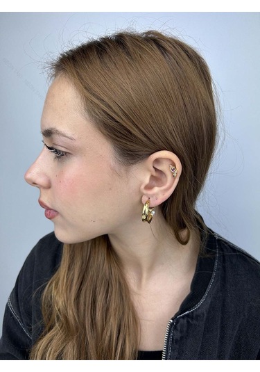 Incili Model, Paslanmaz Çelik Küpe 256, Altın Renk Altın