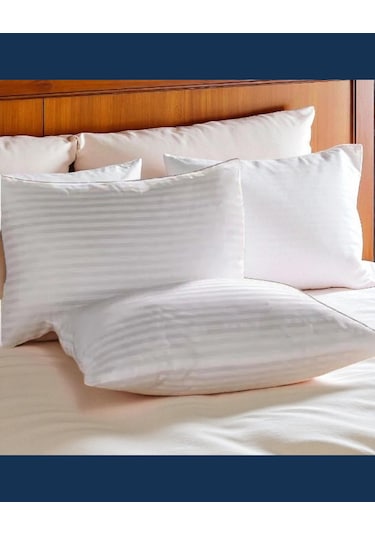 Solivane Otel Tipi Lüks Yastık Kılıfı 83 Tel Pamuk Saten Çizgili Kumaş Queen Size 60x80 Beyaz-2