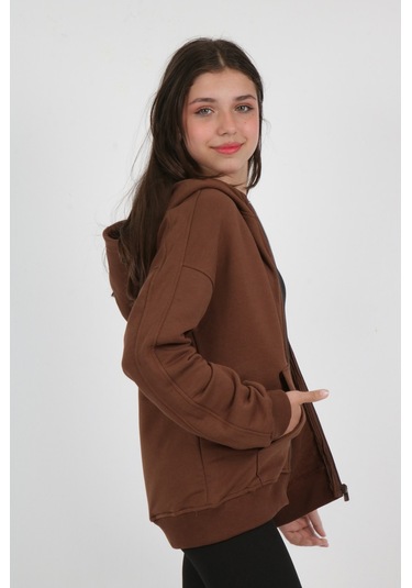 Toontoy Kız Çocuk New Coll Nakışlı Hırka Kahverengi