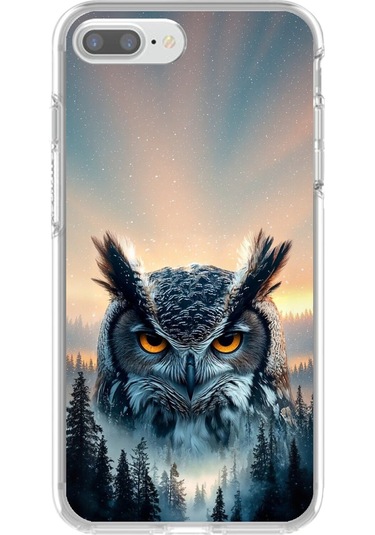 Apple Uyumlu iPhone 8 Plus Şeffaf Kılıf Baykuş Tasarımlı