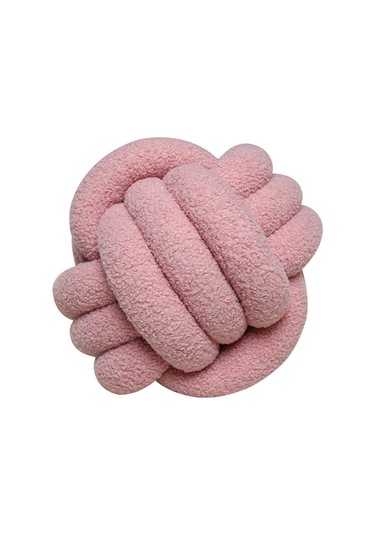 Düğümlü Top Atmak Yastık Kuzu Yün Rulo Kanepe Atmak Yastık 35cm-4 Ekru