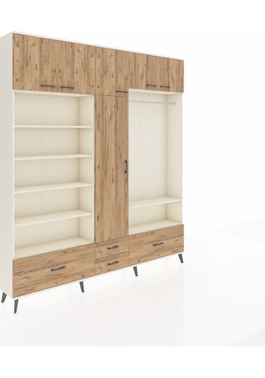 Arges Dolap 18 Raflı 4 Çekmeceli Tek Askılı 220x30x243 Aytaşı-çam/çam Atlas Çam/atlas Çam