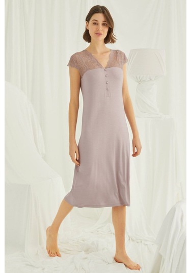 Monamise Kadın Vizon Kısa Kollu Gecelik 18436 Vizon