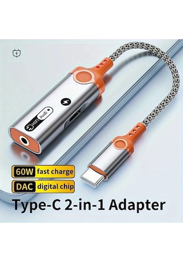 Boatshop1 Turuncu Type C Den 35mm Kulaklık Ve Şarj İkisi Bir Arada Dönüştürücü Dac Çip Pd 60w Hızlı Şarj Ses Kalitesi