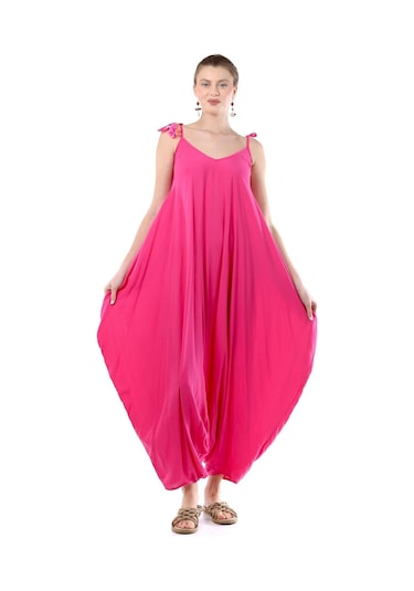Kadın Eyes Ayarlanabilir Omuz Askılı Oversize Tulum Pembe