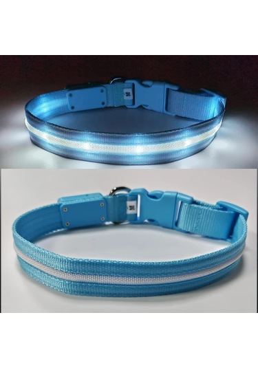 Honeybeeshop 1000 Metre Görüş Mesafeli Şarj Edilebilir Gece Yürüyüşleri İçin Köpek Ve Kedi Tasması Light Blue L Çoklu Renk Ve Beden Seçeneği Altın