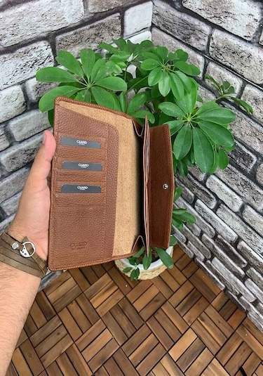 Guard Taba Telefon Girişli Hakiki Deri Kadın Cüzdanı P2223 Taba