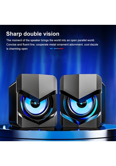 Samdoo V-158 Bilgisayar Hoparlörü - 3.5mm Kablolu Stereo Ses, Usb Besleme, Hıfı Surround, Led Işık, Siyah Desen