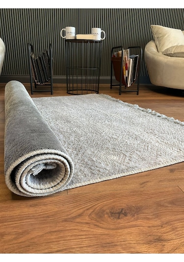 Saraz Halı Puffy Kabartma Desenli Yıkanabilir Kaymaz Taban Salon Halısı Mutfak Koridor Halısı S52