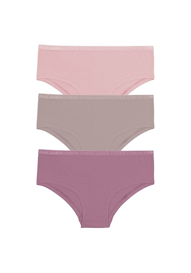 Suwen 3'lü Pamuklu Hipster Külot St0045603366 Mor - Pembe - Kahverengi