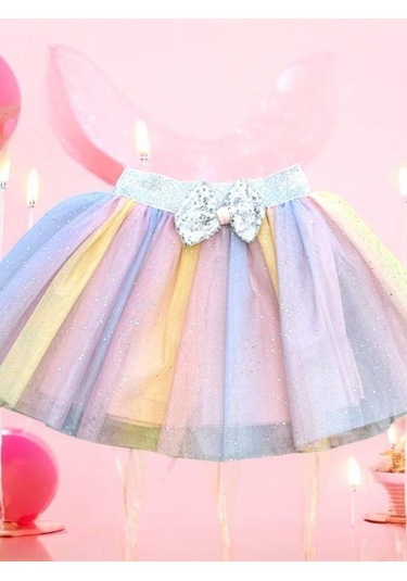Kız Çocuk Gökkuşağı Renkli Tütü Etek-15120 Pembe