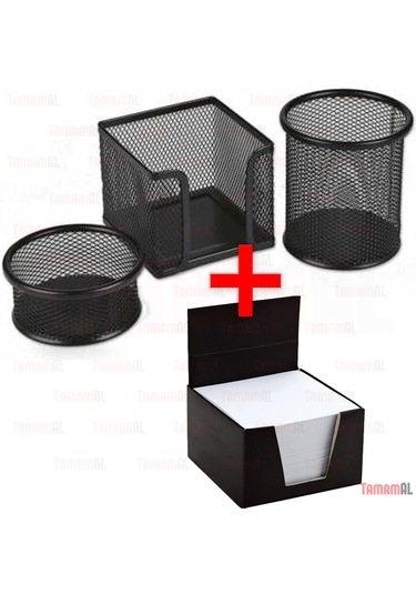 Ofis Masa Set Kalemlik + Küp Bloknot Kağ + Ataçlık 3+1 Metal File