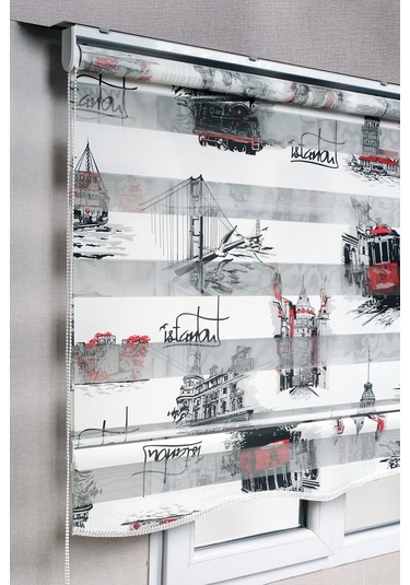 Etekli Istanbul Desenli Zebra Stor Güneşlik Perdeler