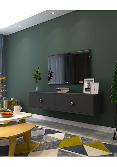 Tda1202a - Zuzu Duvara Montaj Tv Stand Antrasit-gold 120cm Antrasit / Koyu Gri