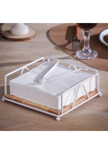 Beyaz Düz Peçetelik Metal Mutfak Peçeteliği Ağırlıklı Gergi Kolu İle Tezgah Masası İçin Rustik Doku Kağıt Dispenseri