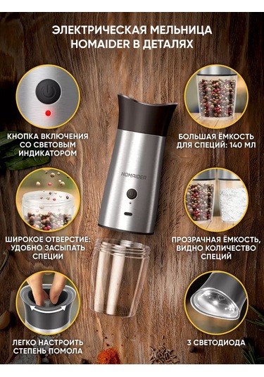 Homaider Elektrikli Usb Baharat Değirmeni 93298633 Gri