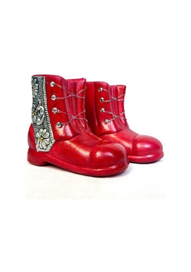 Uretti - Hülya 6683 1710 El Yapımı Alüminyum Kabartma İşlemeli Simli Seramik Ayakkabı 2'li Biblo Seti 2 Adet