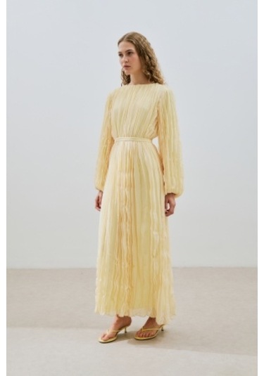 Piliseli Şifon Elbise Soft Sarı Soft Sarı