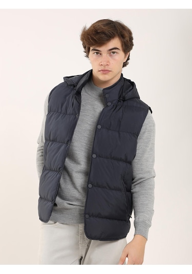 Dufy Lacivert Erkek Regular Fit Dik Yaka Yelek Mont - 96668 Lacivert