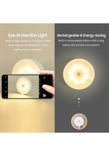 Springsun Usb Şarjlı Pır Hareket Sensörlü Led Gece Lambası, Manyetik Montaj, 3-5m Algılama, 400mah Pil, Beyaz Işık, Odalar/ Mutfak/ Merdivenler İçin Beyaz