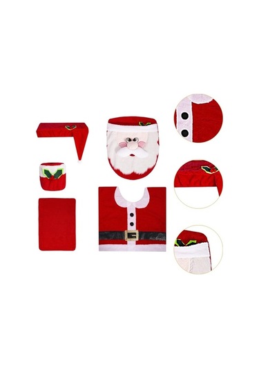 Pazly Suntek 5 Parça Yılbaşı Klozet Kapağı Örtüsü Dekoratif Tank Seti Çok Renkli Çok Renkli