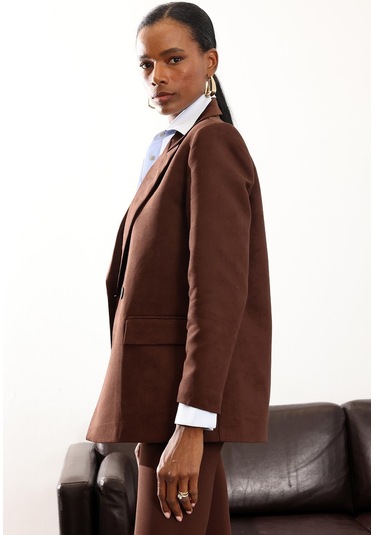 Kahverengi Süet Kruvaze Ceket 002064 Kahverengi