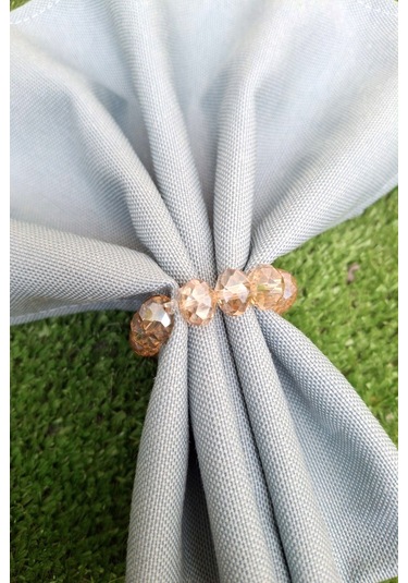 6 Adet Krem Kristal Top Boncuklu Peçete Yüzüğü - Peçete Halkası Krem