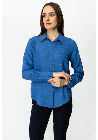 On Fashion Keten Gömlek İndigo