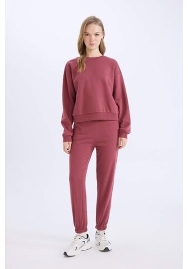 Defacto Regular Fit 2li Takım Kalın Bisiklet Yaka Sweatshirt Esnek Belli Jogger Eşofman Altı D8022axnsbr26 Bordo