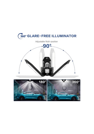 Ruicoo 360 Aydınlatmalı 8000 Lümen Led Garaj Lambası - 36w 6500k Enerji Tasarruflu - Bodrum, Çatı Katı İçin Siyah