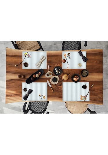 Adawall Home Tom And Jerry Striped Kumaş Amerikan Servis 4'lü Set Beyaz - Mavi