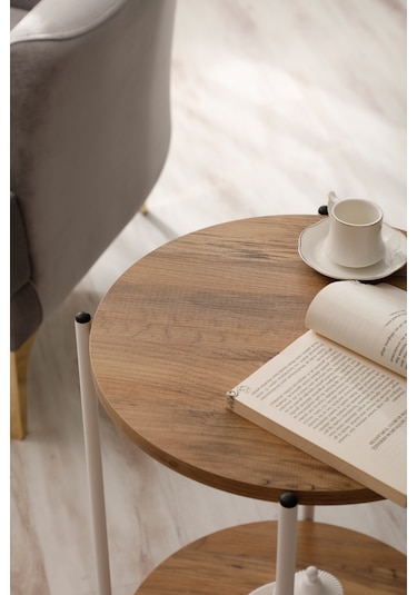 Arpelia Yuvarlak Tablalı Iki Katlı Sehpa Q42x60 Cm