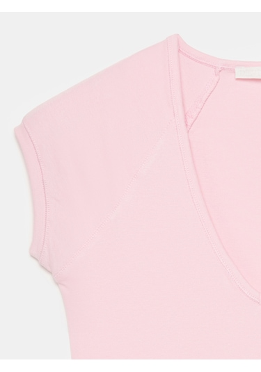 Dilvin 32894 V Yaka Fit T-shirt-toz Pembe