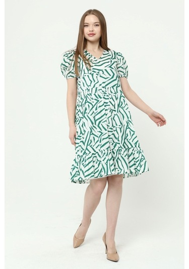 Kadın V Yaka Büzgülü Midi Elbise 4440/100 001