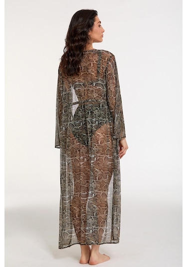 Kocabey 2106-3026 Kadın Önü Açık Uzun Kaftan Desenli