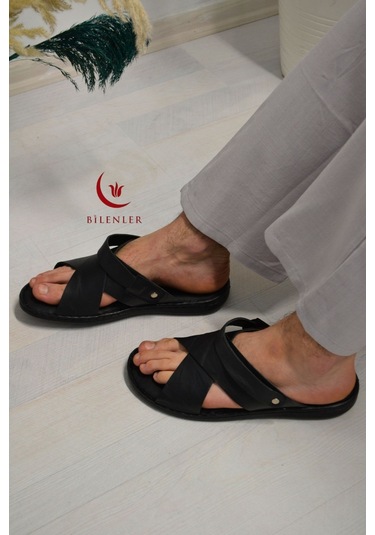 Erkek Çapraz Model Yumuşak Taban Sandalet&terlik Hac, Umre Ve Günlük Kullanıma Uygun Siyah