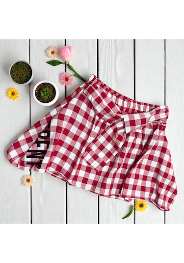 Asimetrik Kesim Ekose Etek Kırmızı