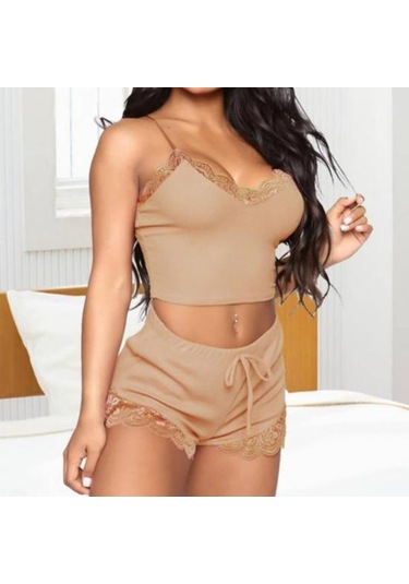 Pembe Kadın Gecelik Seti Kırpma Üst Nefes Bel-açık Kolsuz Bayan Gece Giysileri Uyku İçin Pembe